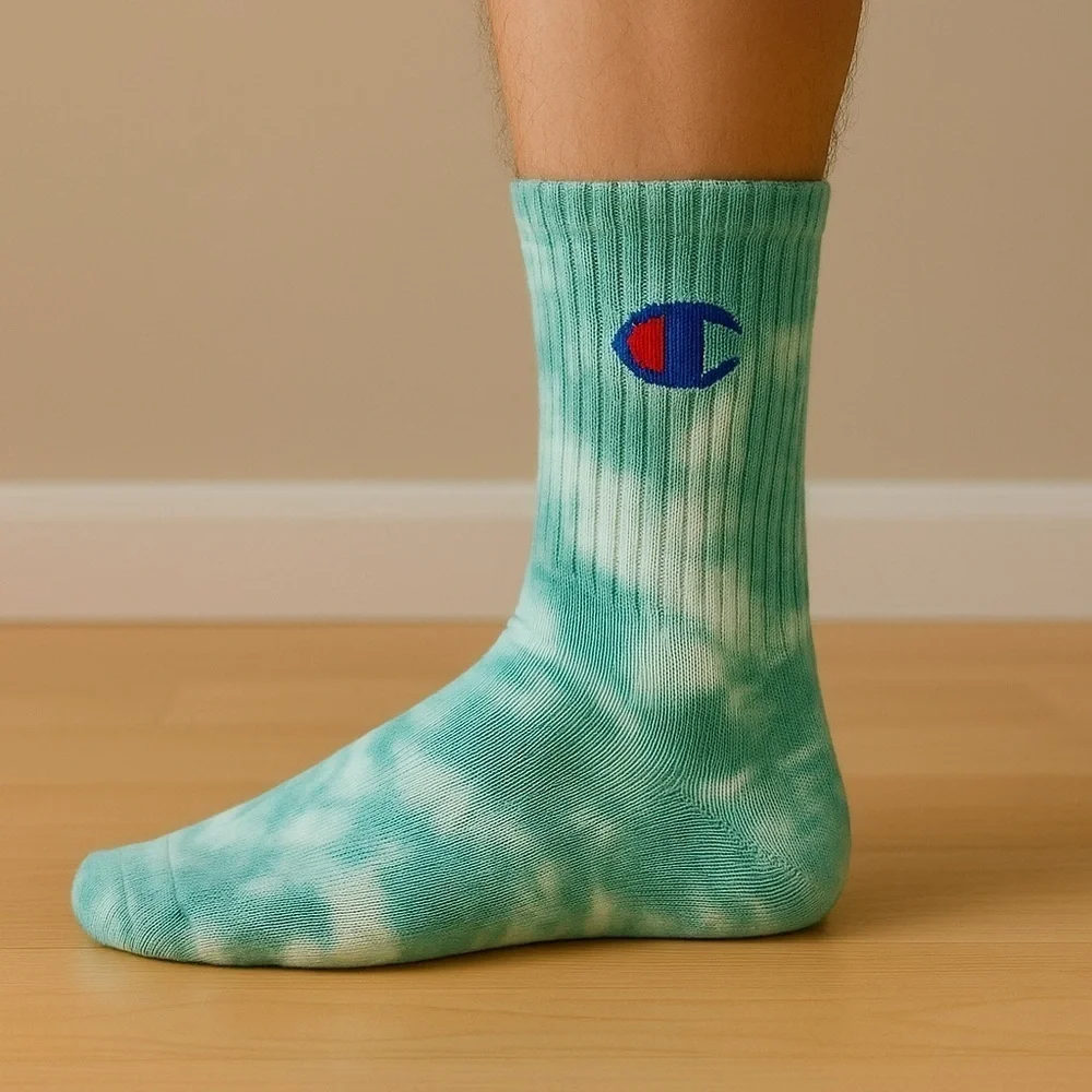 Champion Men’s Crew Socks 3-Pack – Tie Dye, White & Gray, Size 6-12, NWT